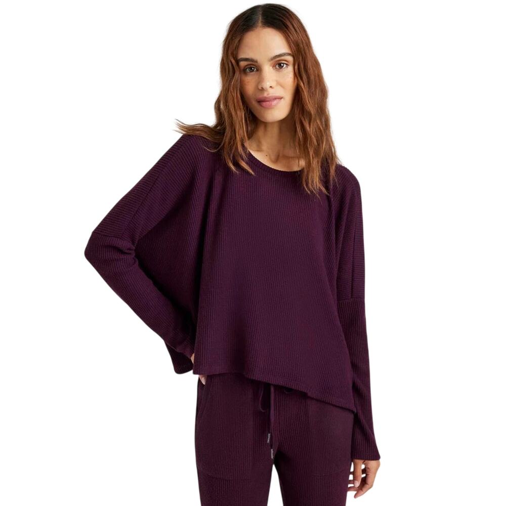 Splendid Women Plum Waffle Knit London Oversize Relaxed Long Sleeve Top Size M